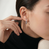 Star Arc C-Shape Diamond Platinum Hoop Earrings