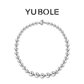 Pure Platinum Graduated Polished Bead Necklace