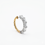 Two-tone Gold Baguette Diamond Hoop Earring, Quilted Texture