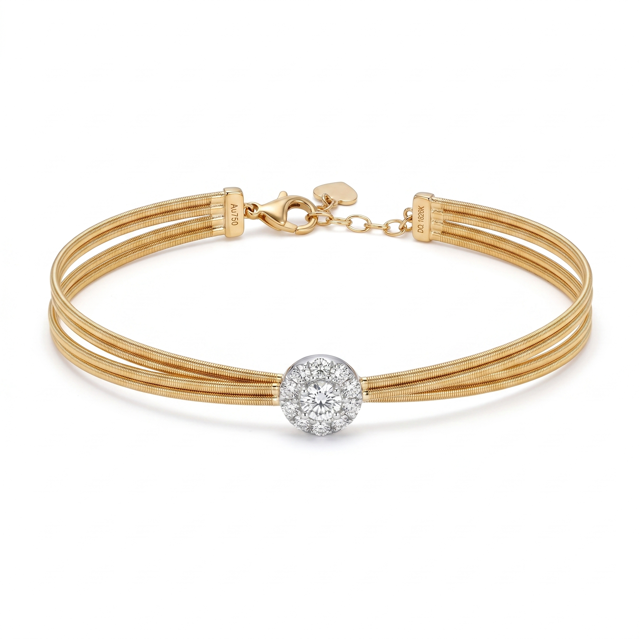 Italian Triple-strand Coil Halo Diamond Bracelet