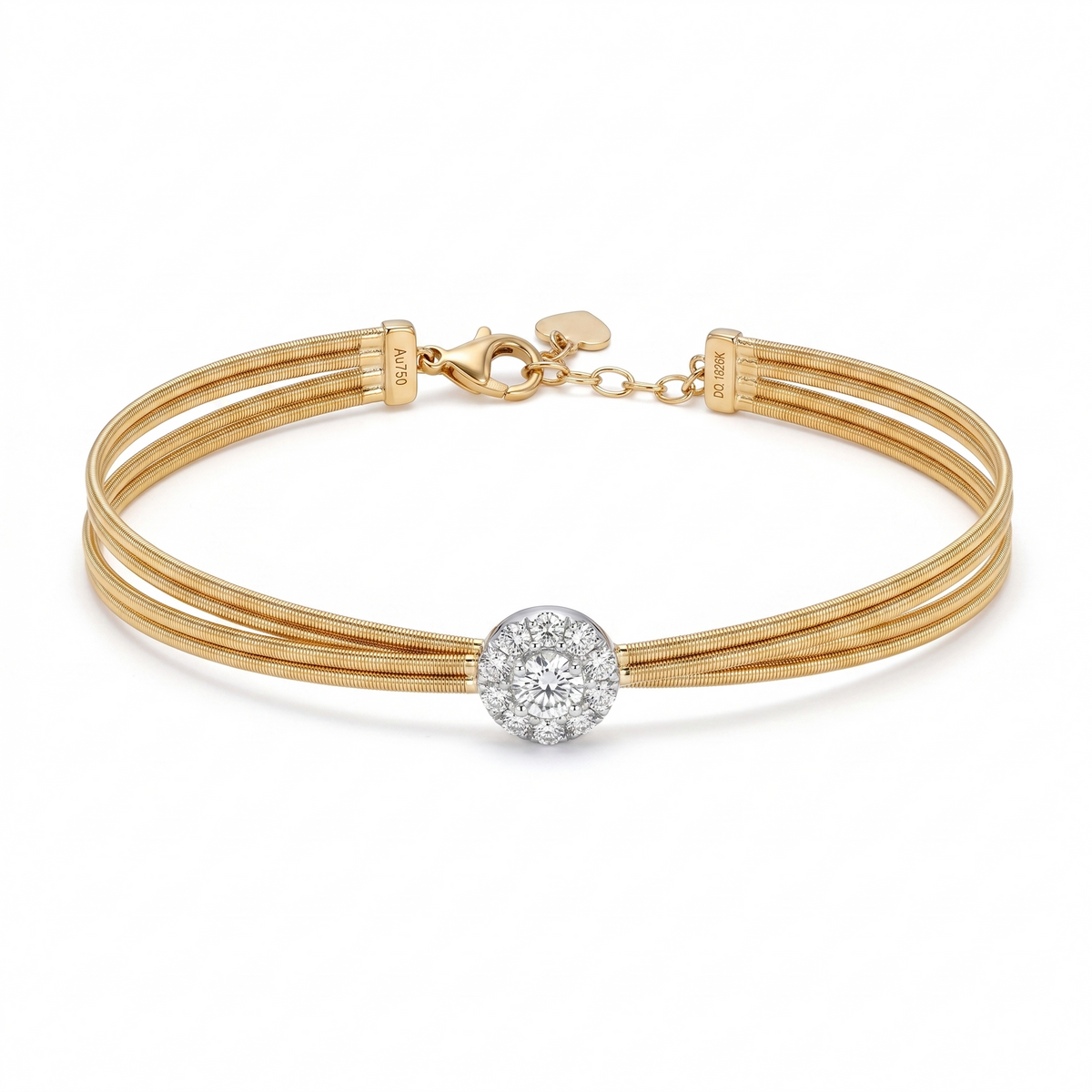 Italian Triple-strand Coil Halo Diamond Bracelet