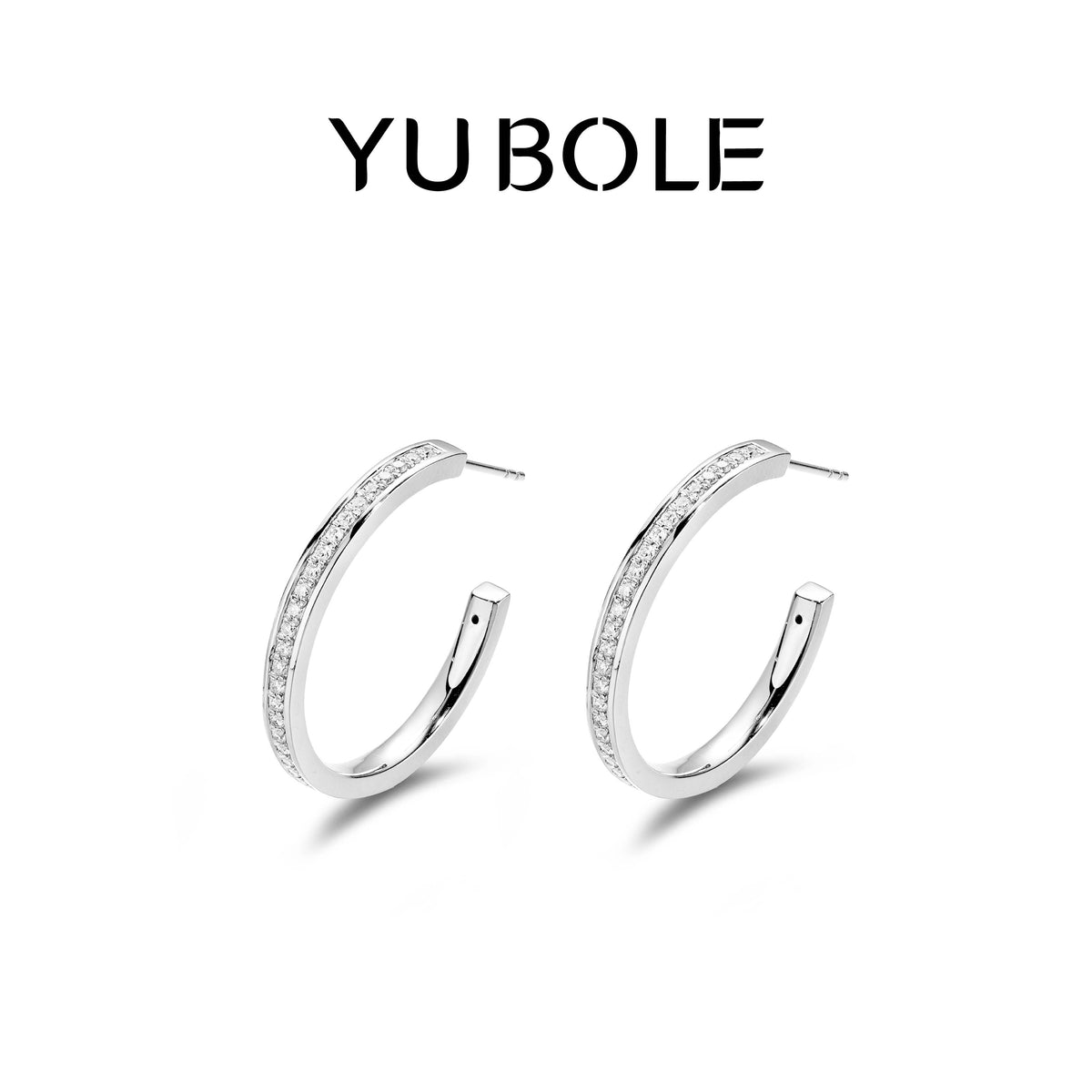Star Arc C-Shape Diamond Platinum Hoop Earrings