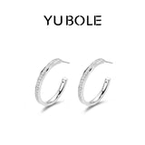 Star Arc C-Shape Diamond Platinum Hoop Earrings