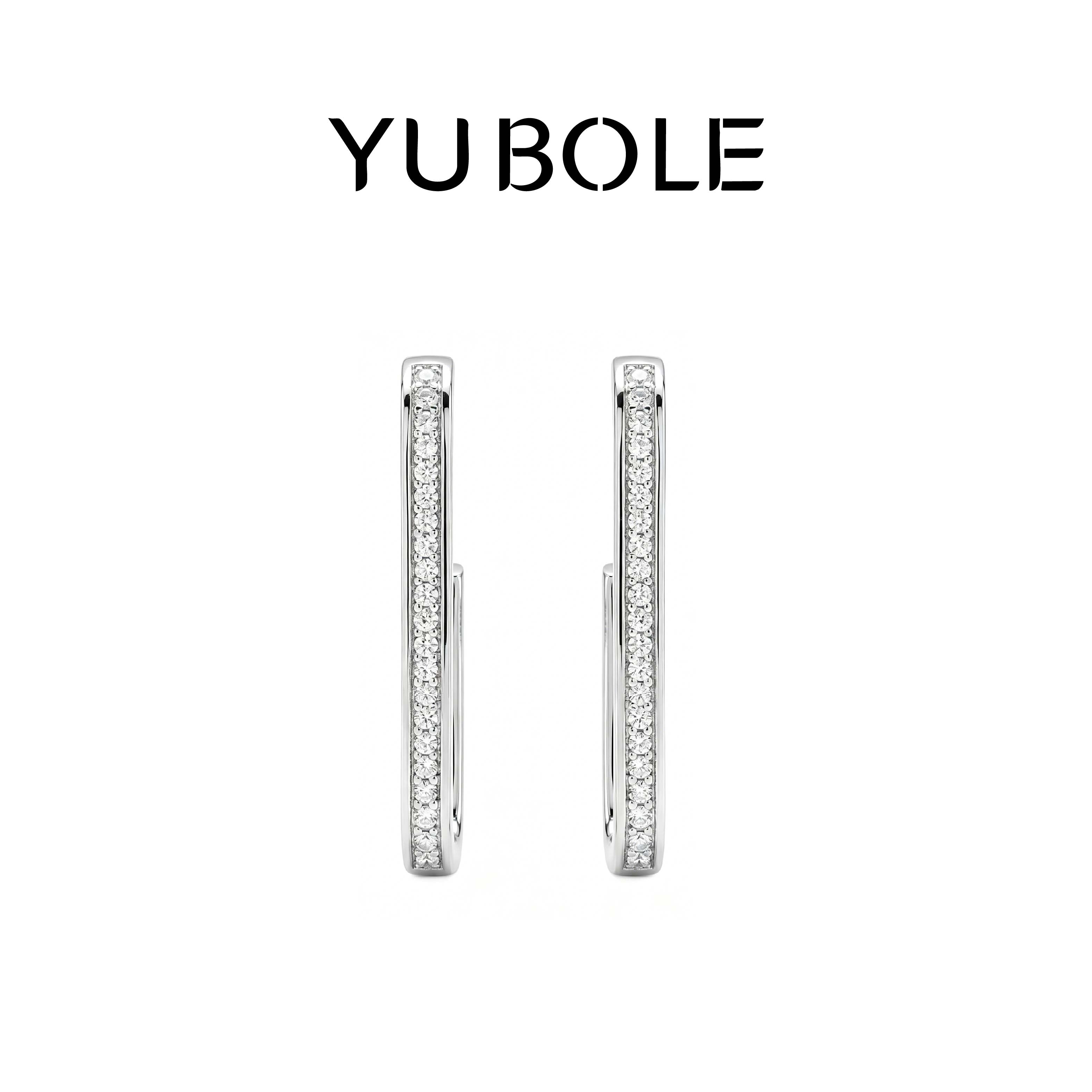 Platinum Pave Diamond Open Rectangular Hoop Earrings