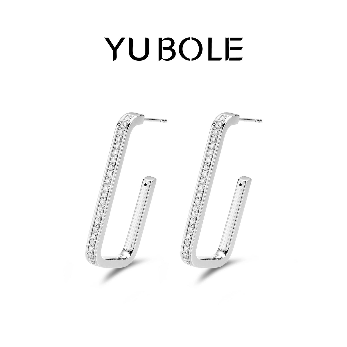Platinum Pave Diamond Open Rectangular Hoop Earrings